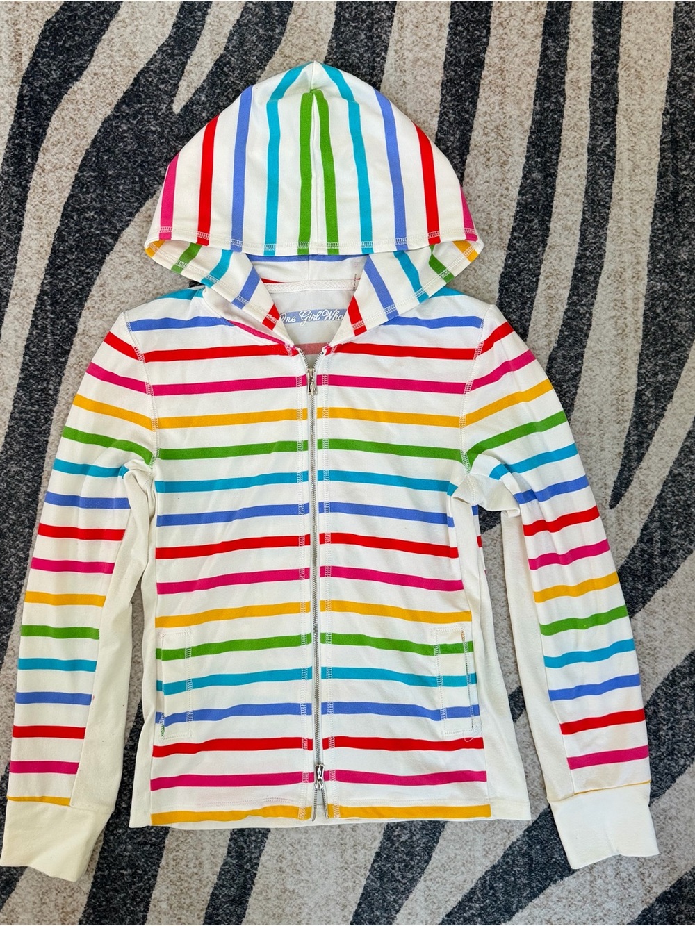 One Girl Who Multicolor Striped Zip Up Jacket Hoodie Small EUC